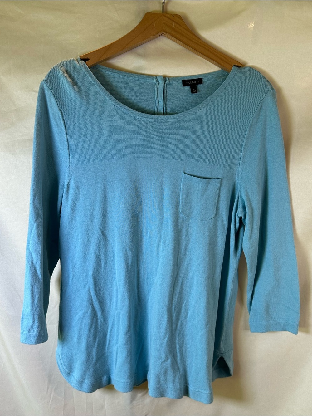 Talbots Robin’s egg blue Scoop Neck Pocket light knit Top soft elevated basic